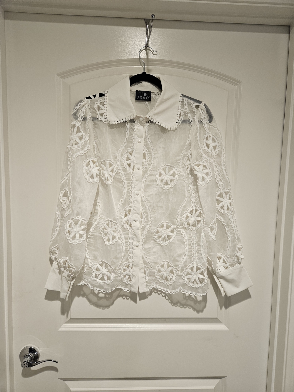 White Embroidered Lace Button-Down Shirt #973
